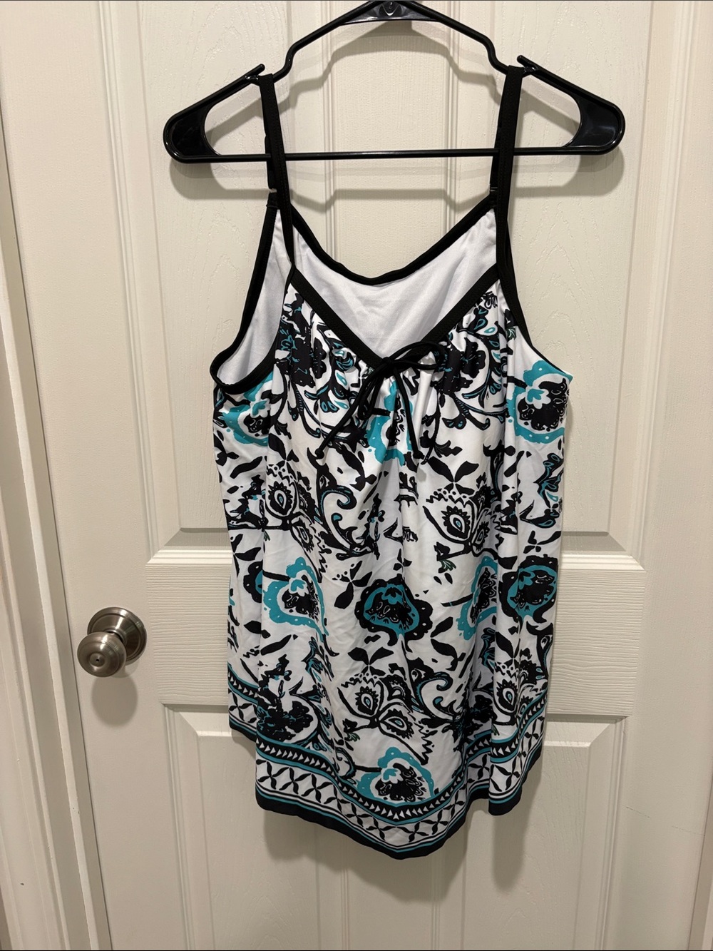 Black Swim Shorts with White & Teal Paisley Tankini Top